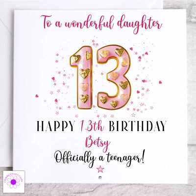 CHRISSIECREATESCARDS Personalised Birthday Card 13th Daughter Granddaughter Niece Female Teenager