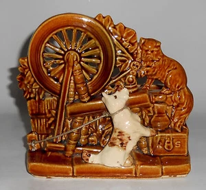 McCoy Art Pottery Dog & Cat Spinning Wheel Planter - Picture 1 of 3