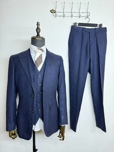 SuitSupply Lazio US 34R blue Slim Suit Single Breasted Wool Silk Linen 3 Piece - Picture 1 of 24