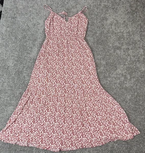 Abercrombie & Fitch Cinch Front Midi Ditsy Floral Red Sundress XS - Picture 1 of 6