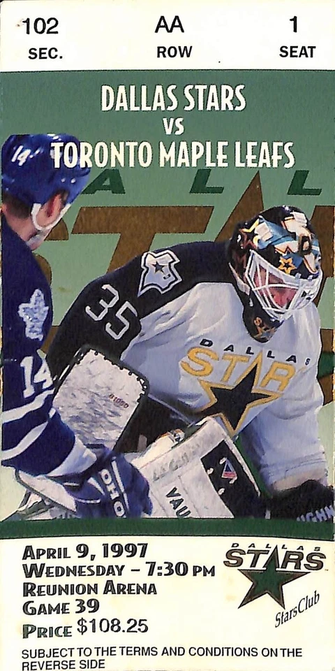 APRIL 9, 1997 TORONTO MAPLE LEAFS @ DALLAS MAVERICK TICKET STUB - Image 1 of 1