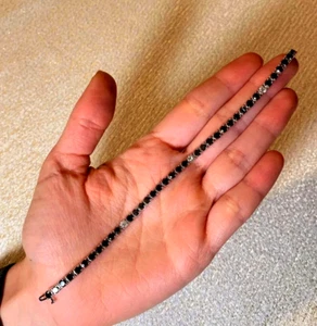 14k White Gold Over 5.00 Ct Round Cut Black Diamond Tennis Lab Created Bracelet - Picture 1 of 1