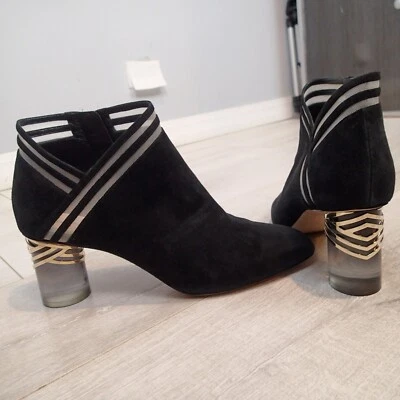 1375$ Nicholas Kirkwood zaha Black Suede Ankle Boots Size 41 block heel shoes - Image 1 of 4
