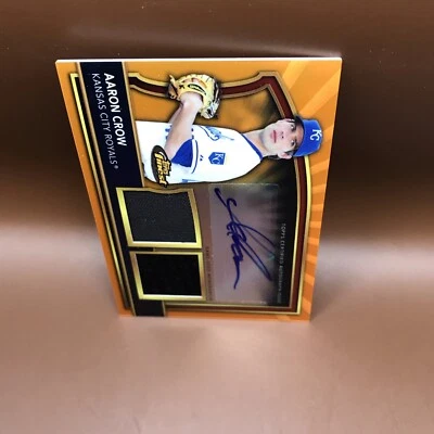 2011 Topps Finest Aaron Crow Orange Refractor Rookie GU Jersey Auto #/99 Royals - Image 1 of 2