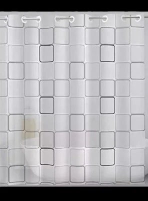 Black & White Geometric Print Bathroom Shower Curtain No Hooks 72124S1D - Image 1 of 4