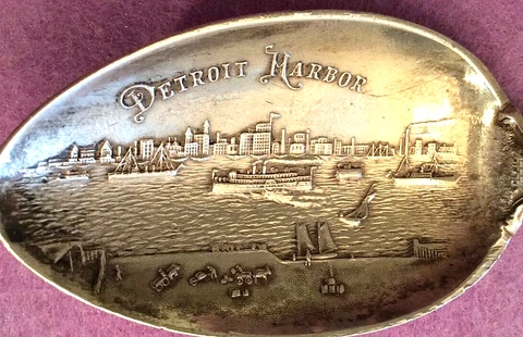 Detroit Harbor Seal Cadillac Chief Pontiac Museum Sterling 6" Souvenir Spoon 31g Cover