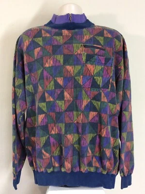 Vtg Lacoste Chemise Sweatshirt Purple L Bright Geometric Pattern Shirt 90s - Imagem 1 de 4