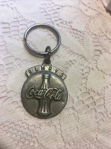 Vtg Coca Cola Brand Pewter Metal Keychain Key Ring 1995 - Picture 1 of 4