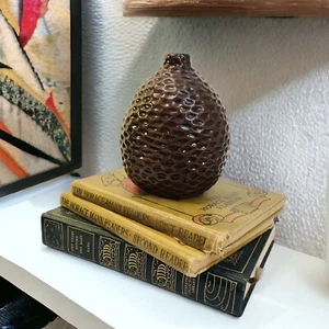 Pottery Barn Brown Bud Vase 5" Dimpled Textured Honeycomb Modern Boho - Picture 1 of 11