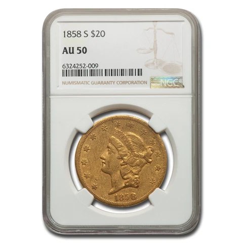 1858-S $20 Liberty Gold Double Eagle AU-50 NGC - SKU#182092 Cover