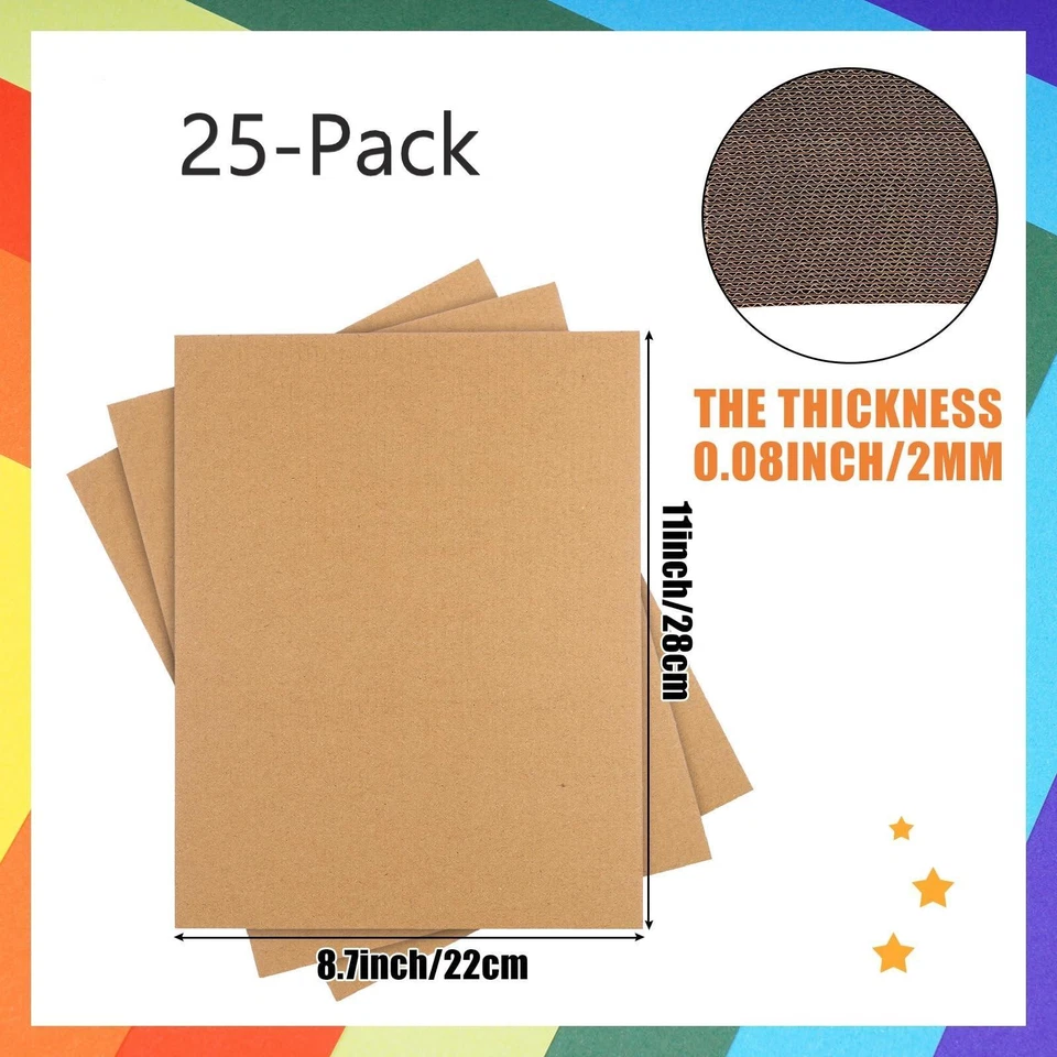 25 pieces 11" x 8.7" Corrugated Cardboard Sheets Flat Cardboard Brown 2mm Thick - Image 1 of 4