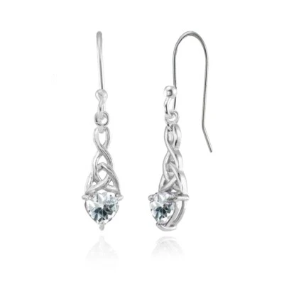 Dainty 6x6mm Heart Light Aquamarine Celtic Knot Dangle Earrings in 925 Silver - Image 1 of 4