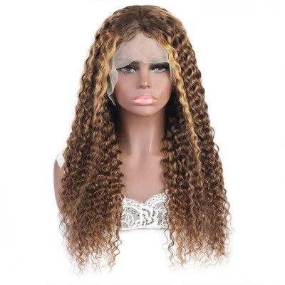 13x4 Ombre Highlights Blonde Deep Wave  Swiss Lace Front Human Hair Wigs 18 inch - Image 1 of 4