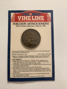 Ferguson Jenkins Chicago Cubs Vine Line 1991 Hall of Fame Induction Coin