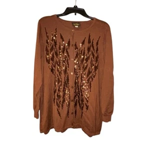 Bob Mackie Wearable Art Vintage Sequin Cardigan Sweater Brown Women's Size XL - Picture 1 of 9