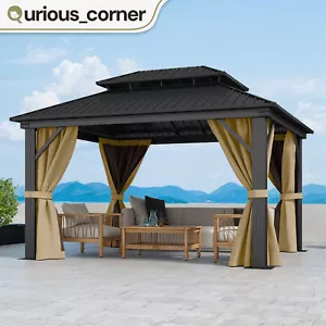 14x12 ft Outdoor Gazebo Hardtop Double Roof Galvanized Steel Waterproof Tent - Picture 1 of 11
