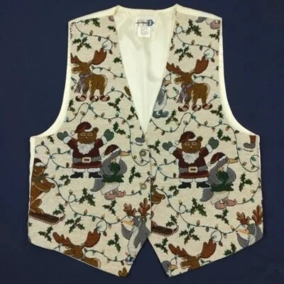 Vintage Paul Harris Design Vest Womens Large Christmas Animal Print Embroidered - Image 1 of 4