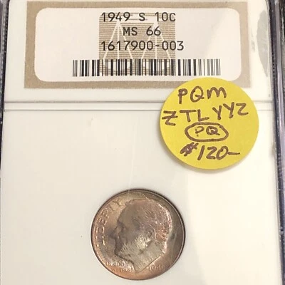 1949-S Dime NGC MS66! nicely toned!! - Image 1 of 4