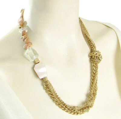 New Kenneth Cole New York Sandstone Mix Bead Necklace Knotted Multi-Chain - Image 1 of 2