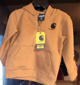 NEW Carhartt Boys Carhartt Brown Hoodie Size 18 Months Small Hooded Sweatshirt - Picture 1 of 2