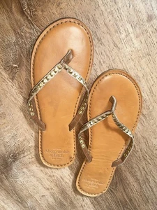Y2K Abercrombie Fitch Women Leather Brown Thong Sandal Size S 7/8 - Picture 1 of 3