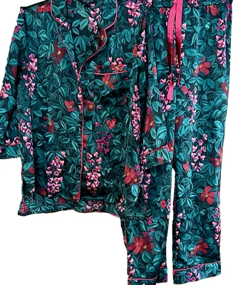 Conjunto de pijama floral tropical satinado de lujo Ann Taylor para mujer S 2 piezas Foto 1 de 4
