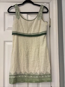Esley Mini tank Dress Linen With Green Embroidered Tank Dress. Size S. Preppy - Picture 1 of 9