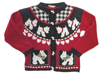 Vintage Jet Set Youth Girls Size 14 Red/Black Dog PrintSweater with Pockets - Image 1 of 4
