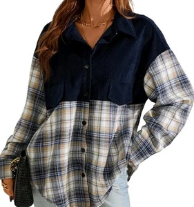 Blooming Jelly Womens  L Plaid Button Down Shirt Corduroy Shacket Jacket Casual - Picture 1 of 10