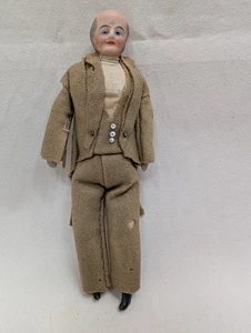 Antike 5,25" Biskuit Puppenhaus Puppe Grampa Original Kleidung Germany um 1890-1900er - Bild 1 von 9