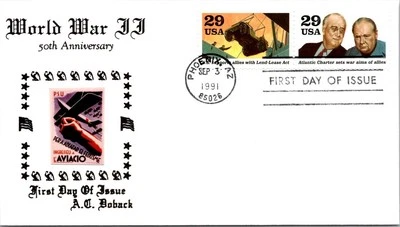 FDC 1991 SC #2559a WWII Cachet - Phoeniz, AZ - Pair - J17480 - Image 1 of 2