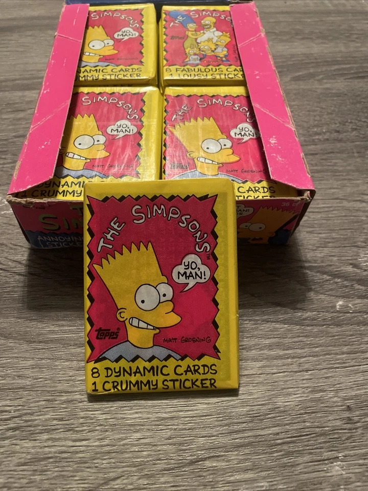 The Simpsons: 1 Sealed Wax Pack Bart Variation, 1990 Topps: 8 Cards 1 Sticker - Image 1 of 1