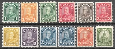 Crisp MH 1930/31 Classic KGV Canadian Postage Stamps, Scott #162* / #173* cv $82 - Image 1 of 3