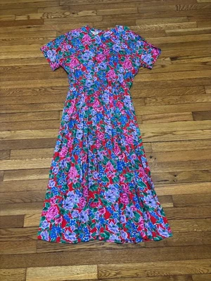 Vestido floral vintage Maggy London para mujer talla 14 colorido modesto plisado rayón Foto 1 de 4