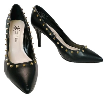 KARDASHIAN KOLLECTION Gold Studded Black 3.75" Heels Stilettos Pointed Toe Sz 10 - Image 1 of 4