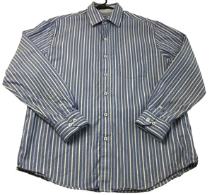 Tasso Elba Button Up Shirt Men's Medium M 15 15 ½ Blue White Stripe Long Sleeves - Picture 1 of 8