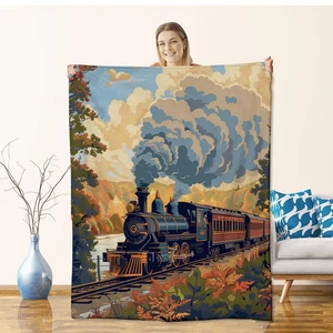 Train Blanket for Adults Boys Men Flannel Train Blankets Gifts Train Throw Bl... - Picture 1 of 6