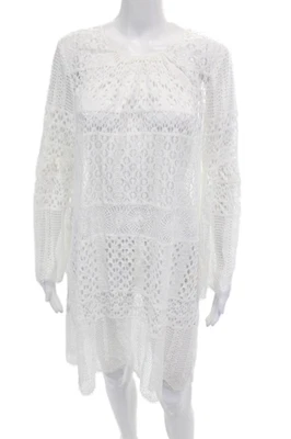 BCBG Max Azria Womens Open Knit Long Sleeves Dress White Cotton Size Large - Image 1 of 4