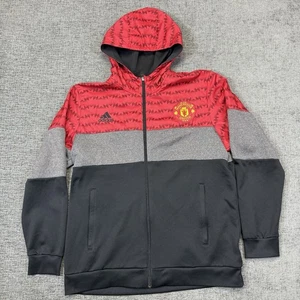 Adidas Manchester United Hoodie Men’s XL Full Zip Black Gray Red Sweatshirt - Picture 1 of 10