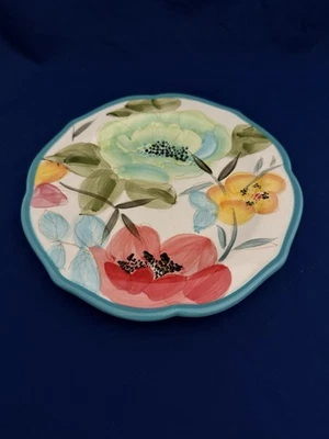 "Plato de ensalada Pioneer Woman gres vintage flor turquesa verde azulado 8,5""" Foto 1 de 3