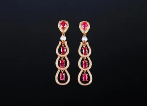 2.5ct Natural Ruby Pearl Stud Earrings, 18K Gold Diamond Elegant Gemstone - Picture 1 of 8