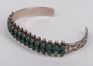 Brazalete vintage Zuni de plata esterlina verde turquesa racimo 16 g - Imagen 1 de 10