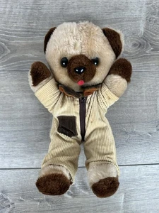 Rare VINTAGE BROWN TAN TEDDY BEAR STUFFED ANIMAL PLUSH TOY YELLOW STRIPE HTF 12” - Picture 1 of 4