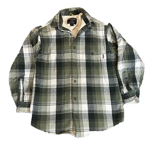 Woolrich Men's Cotton Plaid Flannel Jacket Sherpa Lined Button Closure Med Green - Picture 1 of 8