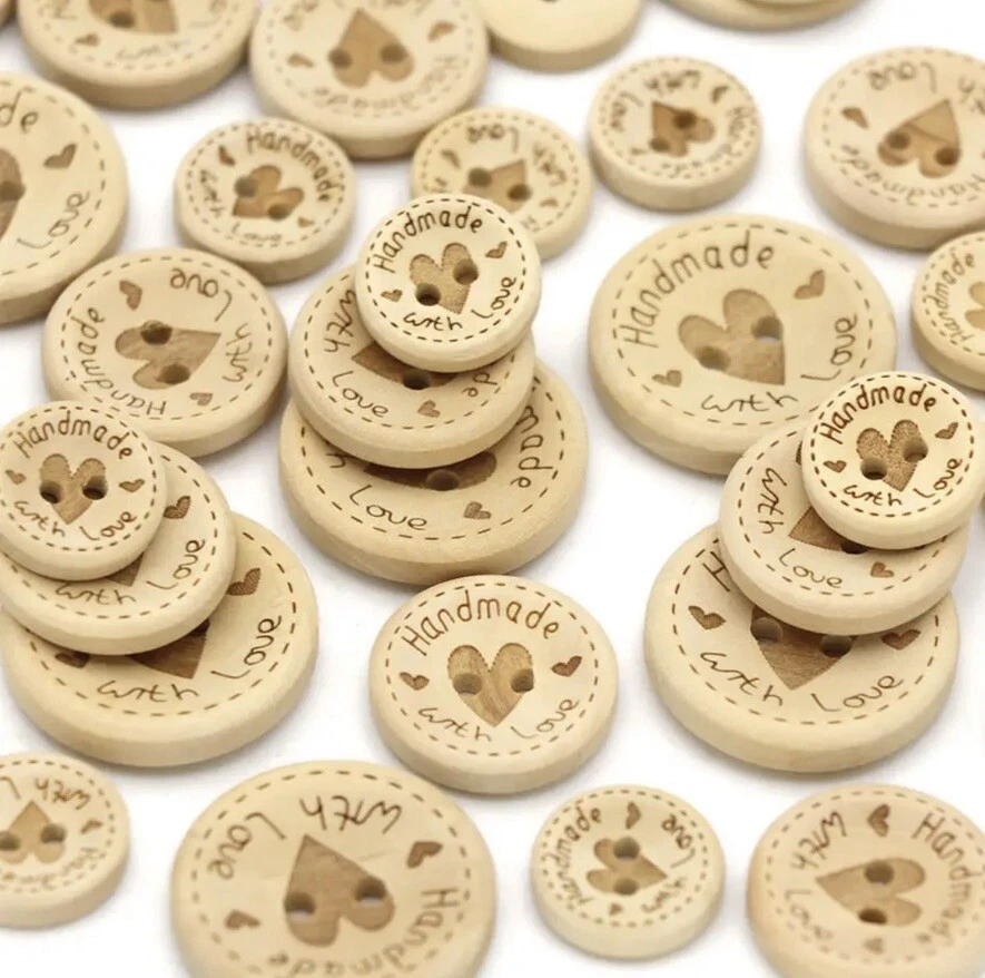 MARKENLOS 15MM 20MM 25MM HOLZKNÖPFE NATUR HERZ KNOPF BABY KNÖPFE HOLZ HANDMADE WITH LOVE