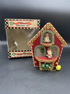 Vintage Pull String Natale Musical House Holmar Babbo Natale Elfo Pupazzo di Neve Jingle Bells - Foto 1 di 10