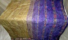 Pure Soie Antique Vintage Sari Huce Lot 4y T36 267 Crème Violet Décor # Abdqy