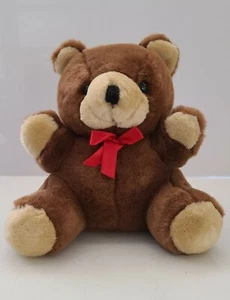 Vintage G.A.C. Teddybär Plüsch braun und hellbraun mit rotem Band von 1998, ca. 7" - Bild 1 von 6