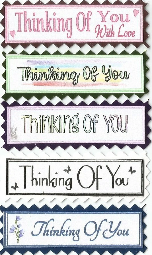 5 THINKING OF YOU Greeting Card Craft Scrapbook Sentiment Message Banners - Image 1 of 1