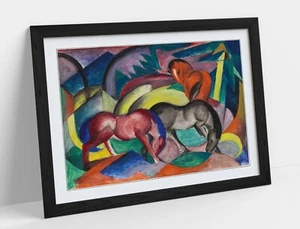 FRANZ MARC, THREE HORSES -ART FRAMED POSTER PICTURE PRINT ARTWORK- BLUE PINK RED - Picture 1 of 10